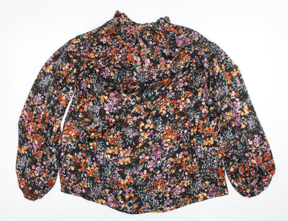 H&M Women's Multicoloured Floral Chiffon Ruffle Blouse XS