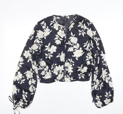 Womens UK Size XS Mango Blue Cropped Blouse