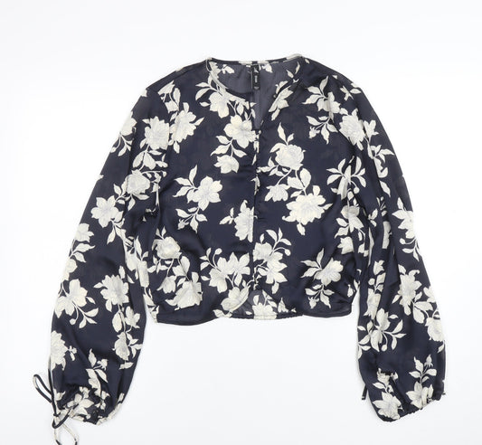 Womens UK Size XS Mango Blue Cropped Blouse