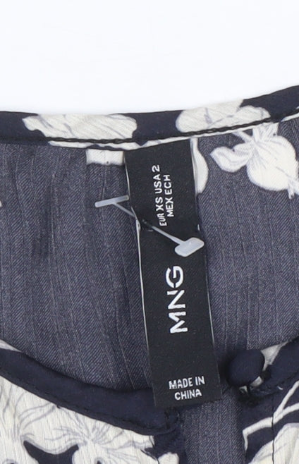 Womens UK Size XS Mango Blue Cropped Blouse