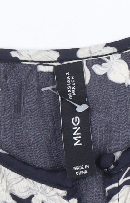 Womens UK Size XS Mango Blue Cropped Blouse