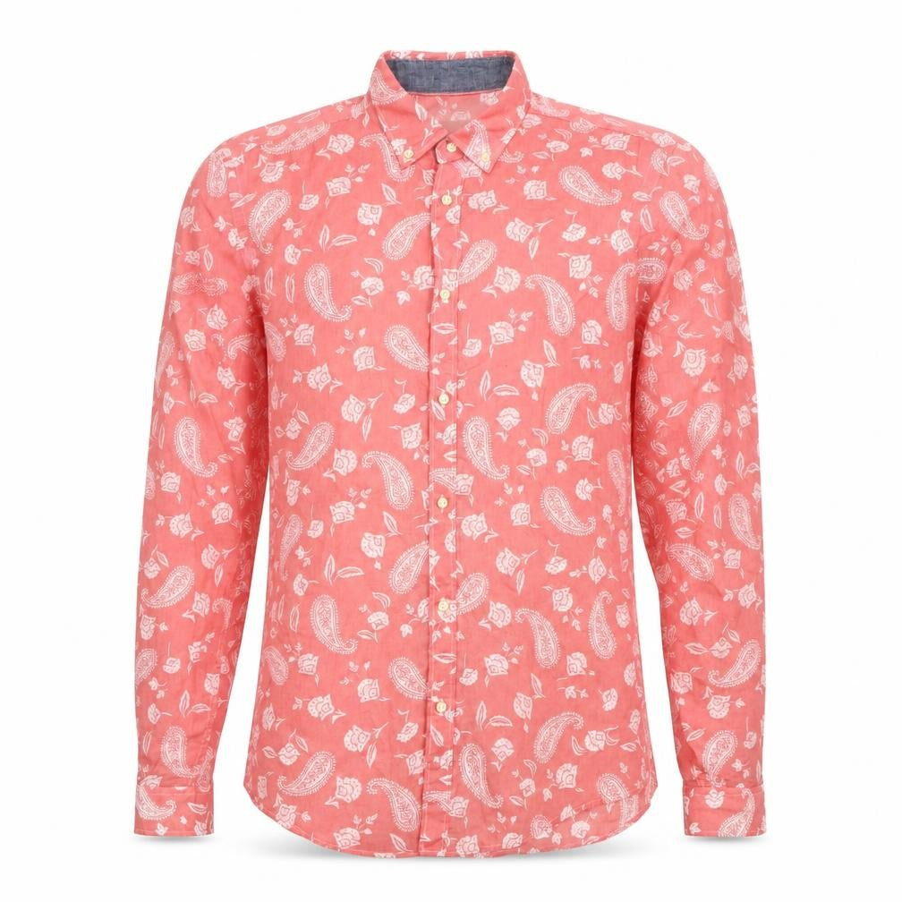 Zara Men's Coral Paisley Button-Up Cotton Relaxed Fit Shirt Size S
