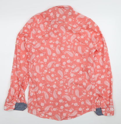 Zara Men's Coral Paisley Button-Up Cotton Relaxed Fit Shirt Size S