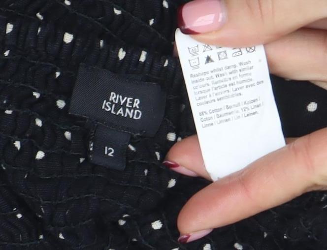 Womens UK Size 12 River Island Black Cropped Blouse