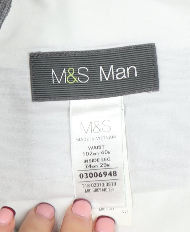 Mens UK Size L Marks and Spencer Regular Fit Dress Pants Grey Trousers