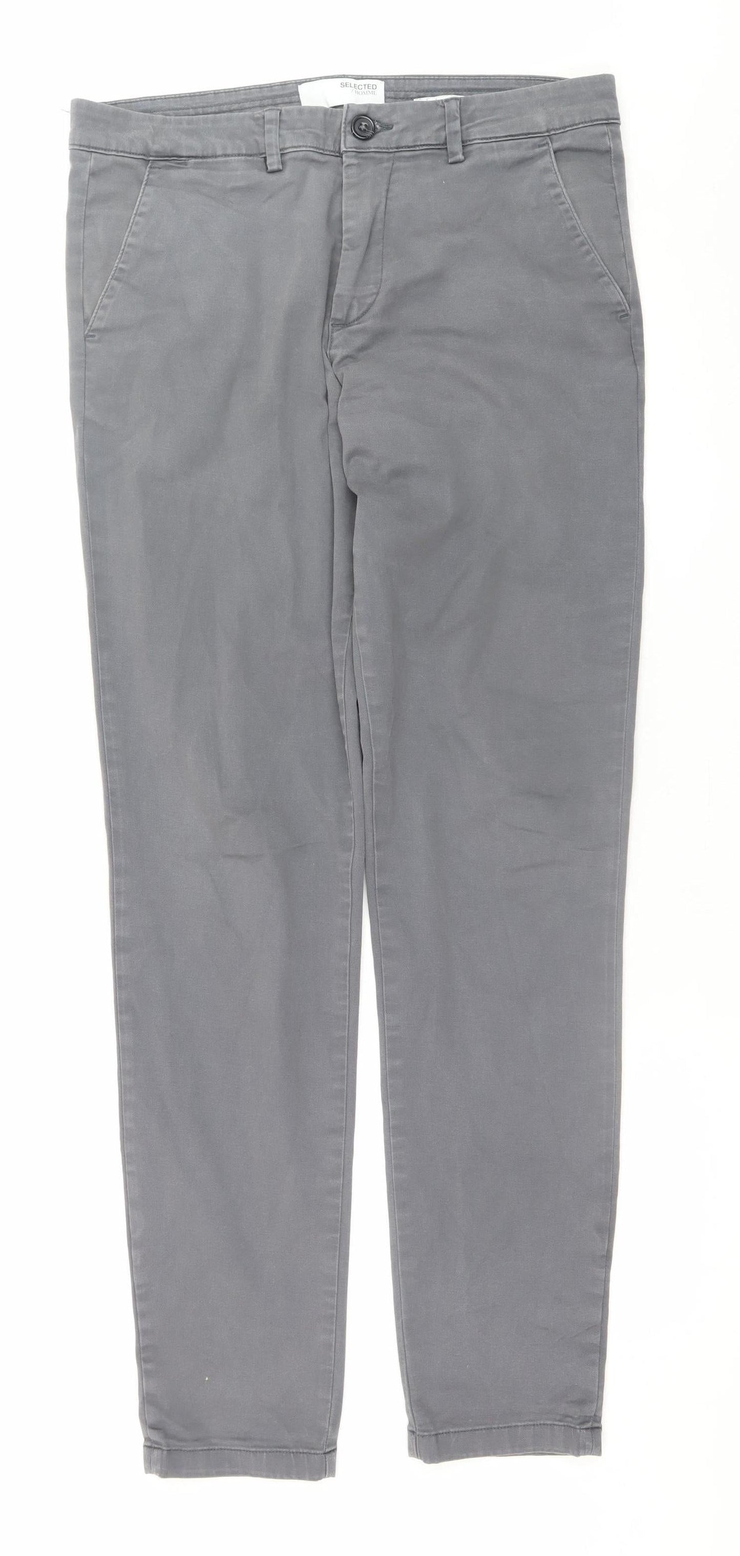Mens UK Size M Selected Homme Slim Fit Chino Grey Trousers