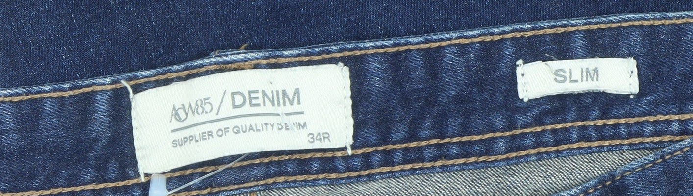 Mens UK Size 34R ASW85 Denim Slim Fit Straight Blue Jeans