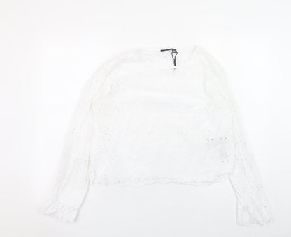 Womens UK Size M Pieces White Tunic Blouse