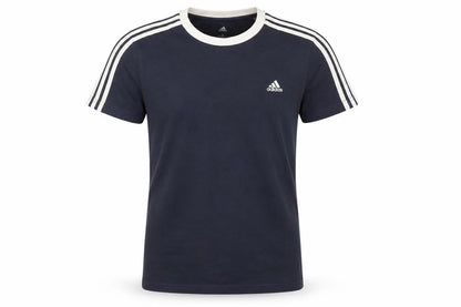 Front view of Adidas Men's Navy Blue Crew Neck Short Sleeve Cotton T-Shirt, size S