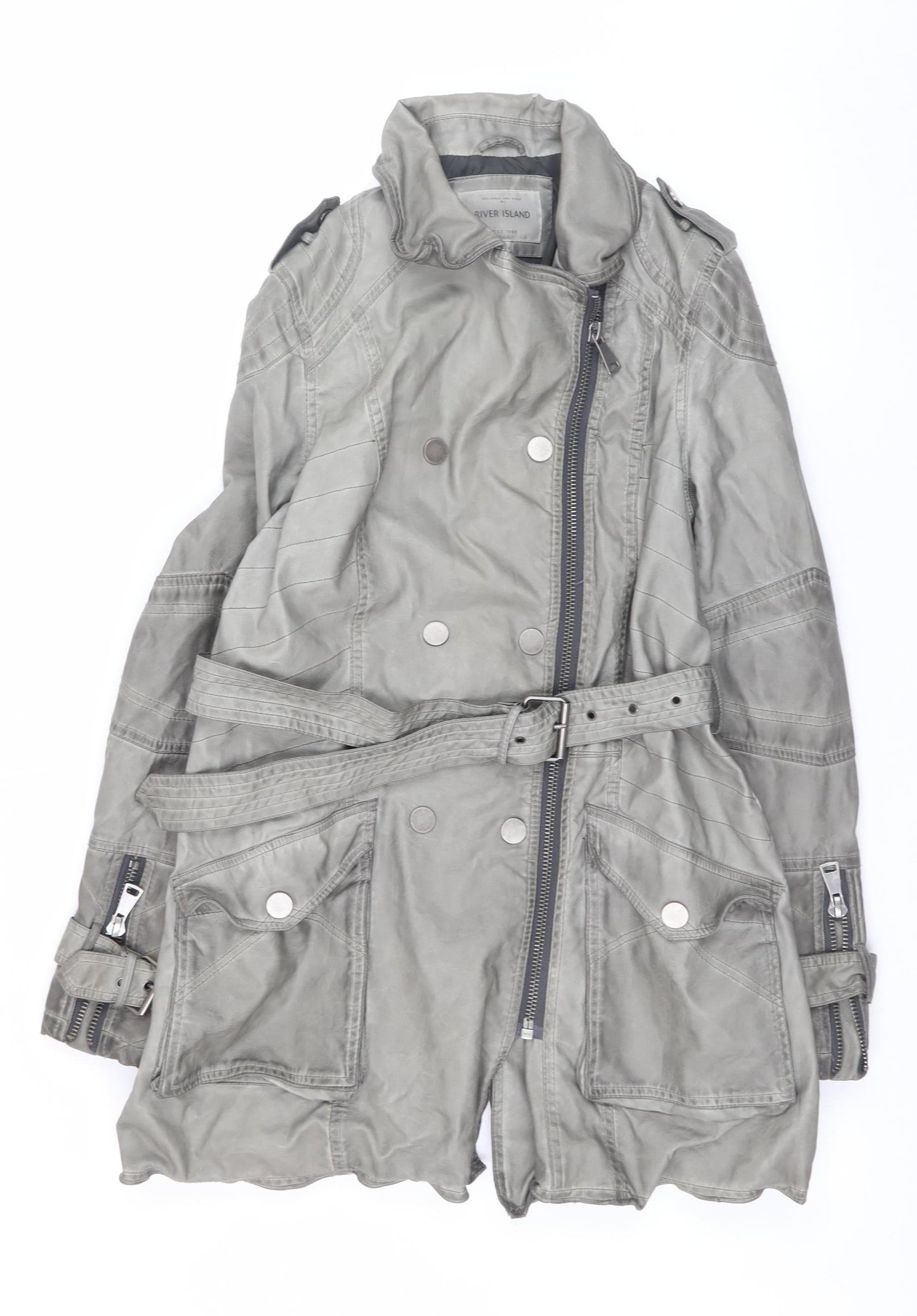 Womens UK Size 14 River Island Grey Trench Coat