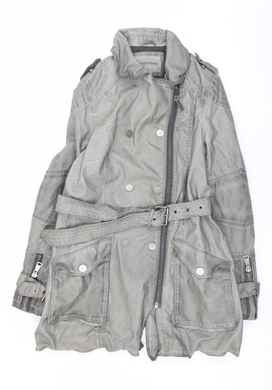 Womens UK Size 14 River Island Grey Trench Coat