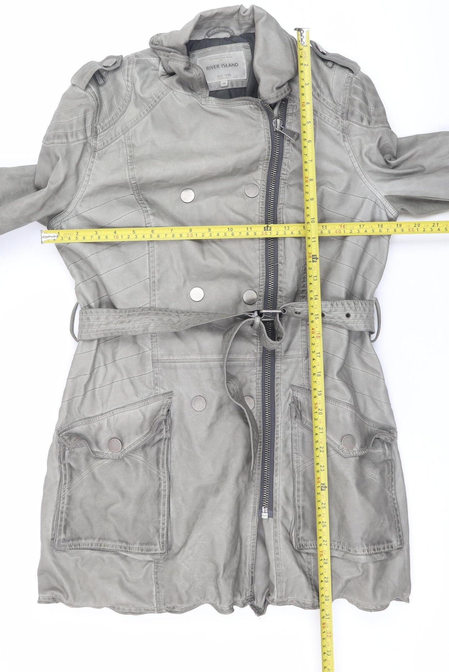 Womens UK Size 14 River Island Grey Trench Coat