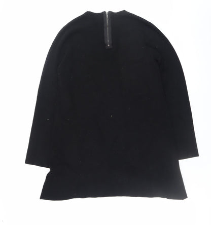 Zara Women Black Knit Shift Dress L Long Sleeve Round Neck