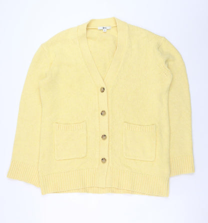Uniqlo Women’s Yellow V-Neck Knit Cardigan Size M Lightweight Cotton Blend