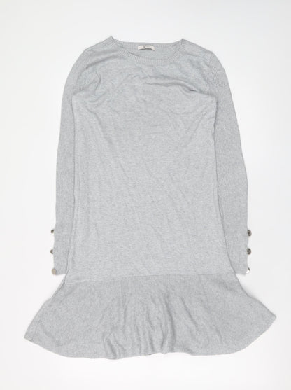 Tu Women Grey Size 8 Knit Sweater Dress Long Sleeve Crew Neck