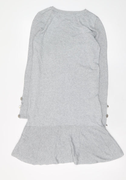 Tu Women Grey Size 8 Knit Sweater Dress Long Sleeve Crew Neck