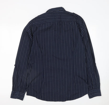 Burton Men's Blue Striped Long Sleeve Cotton Button-Up Shirt L
