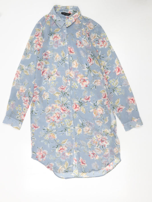 Womens UK Size 10 New Look Blue Tunic Button-Up