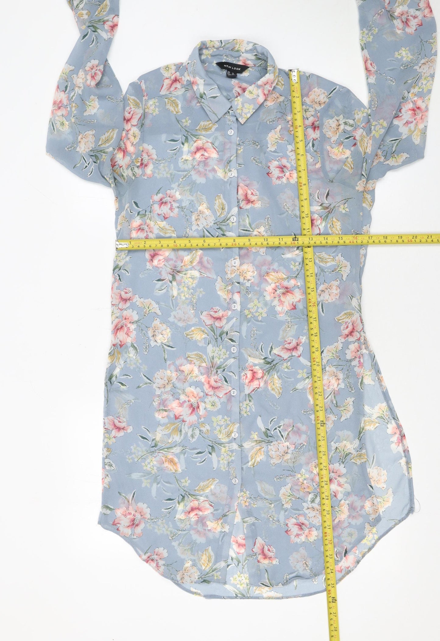 Womens UK Size 10 New Look Blue Tunic Button-Up