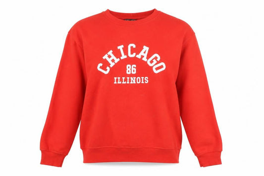 Front view of Dunnes Women’s Red Chicago 86 Illinois Pullover Sweatshirt, size S