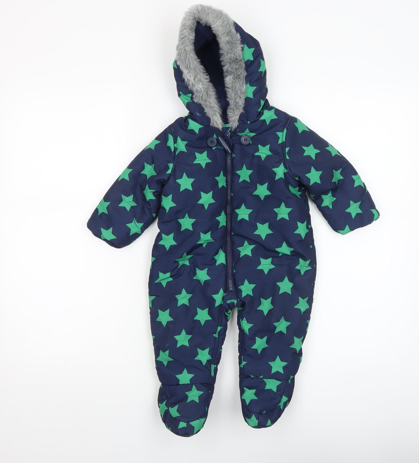 Tu Unisex Baby Blue Star Print Hooded Snowsuit 3-6 Months Winter Padded