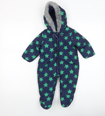 Tu Unisex Baby Blue Star Print Hooded Snowsuit 3-6 Months Winter Padded