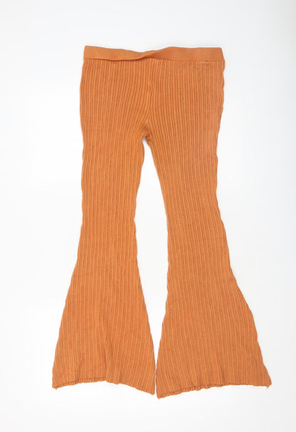 Womens UK Size M Zara Slim Fit Flared Brown Trousers