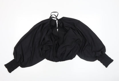 ASOS DESIGN Women's Black Size 14 Cropped Balloon Sleeve Wrap Blouse