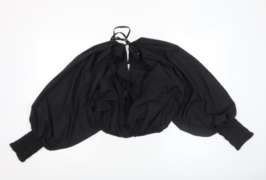 ASOS DESIGN Women's Black Size 14 Cropped Balloon Sleeve Wrap Blouse