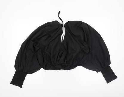ASOS DESIGN Women's Black Size 14 Cropped Balloon Sleeve Wrap Blouse