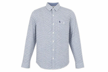 Original Penguin Men's Blue Check Slim Fit Cotton Button-Up Shirt M