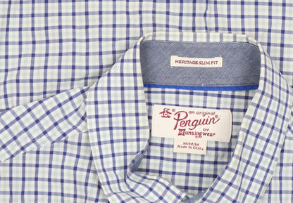 Original Penguin Men's Blue Check Slim Fit Cotton Button-Up Shirt M
