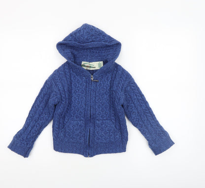 Boys UK Size 4-5 Years Aran Crafts Blue Cardigan Jumper