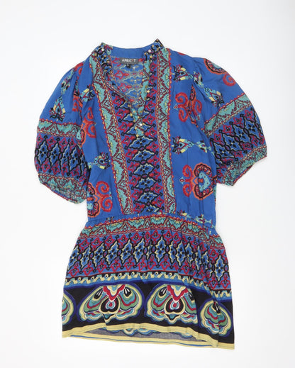 Womens UK Size S Apricot Blue Tunic Blouse
