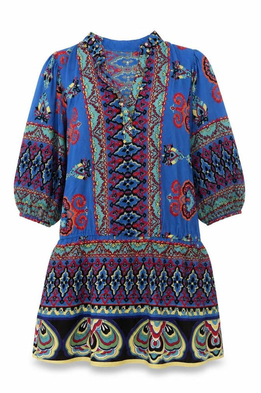 Womens UK Size S Apricot Blue Tunic Blouse