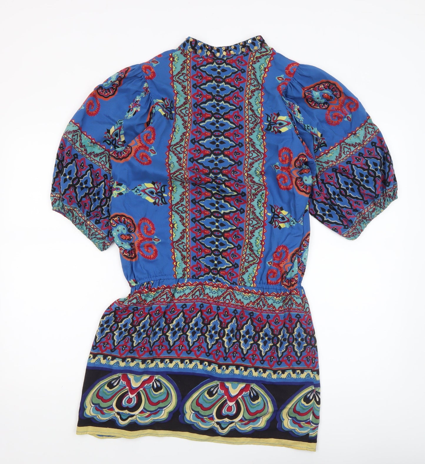 Womens UK Size S Apricot Blue Tunic Blouse
