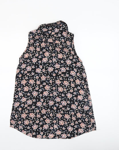 New Look Women's Black Floral Sleeveless Collared Blouse Size 8