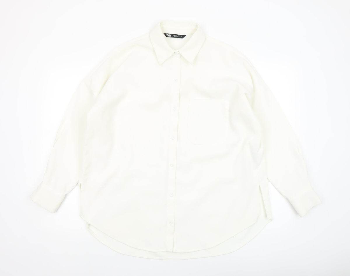 Womens UK Size 8 Zara Ivory Basic Button-Up