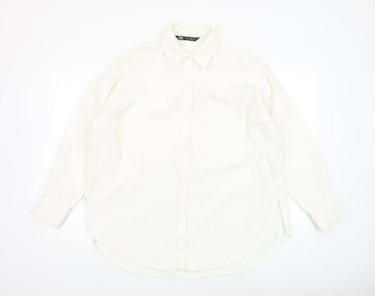 Womens UK Size 8 Zara Ivory Basic Button-Up