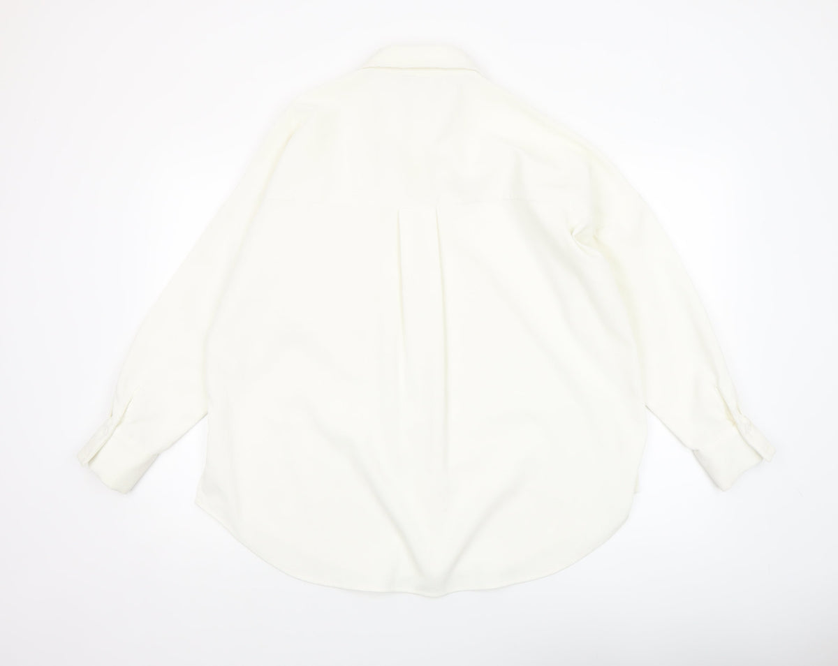 Womens UK Size 8 Zara Ivory Basic Button-Up