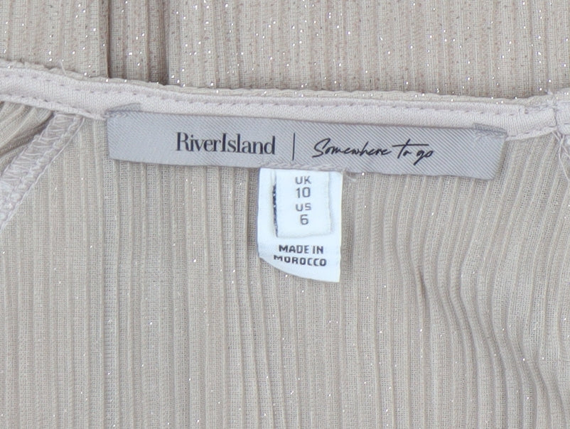 Womens UK Size 10 River Island Beige Wrap Blouse