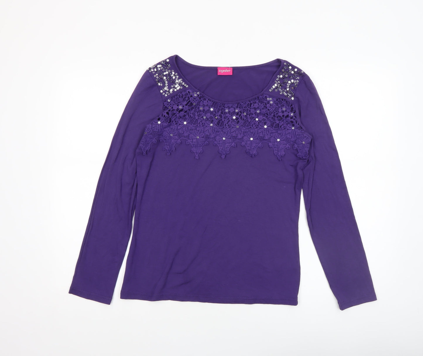 Womens UK Size 12 Together Purple Jersey T-Shirt