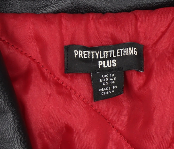 Womens UK Size 18 Plus PRETTYLITTLETHING Black Biker Coat