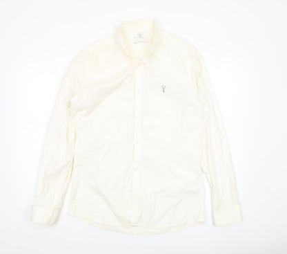 Next Men Ivory Slim Fit Cotton Stretch Long Sleeve Button-Up Shirt M