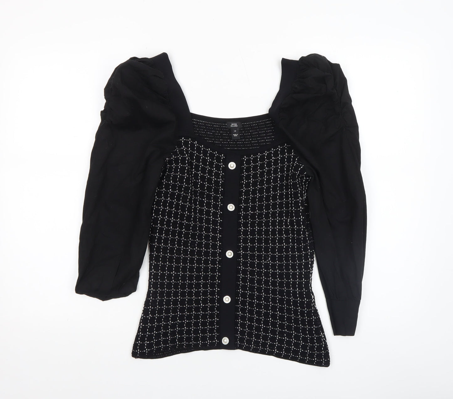 Womens UK Size 10 River Island Black Cropped Blouse