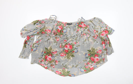 Womens UK Size 16 Boohoo Grey Peasant Blouse
