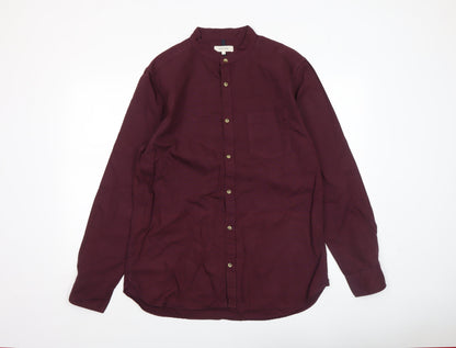 River Island Men’s Red Cotton Band Collar Long Sleeve Shirt Size L