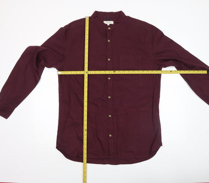 River Island Men’s Red Cotton Band Collar Long Sleeve Shirt Size L