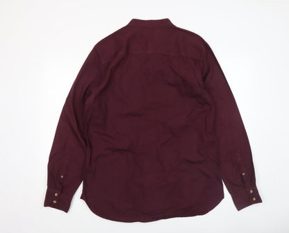River Island Men’s Red Cotton Band Collar Long Sleeve Shirt Size L