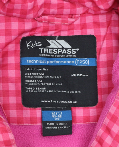 Girls UK Size 2-3 Years Trespass Pink Puffer Jacket